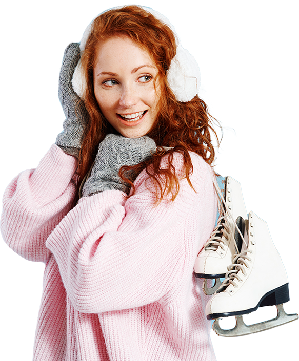 Boldog nő korcsolyával